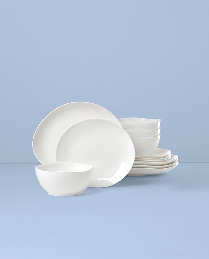 Lenox Dinnerware Set, Studio 1414 Curve 12-Piece Set, Service For 4, Bone China Material, Dishwasher & Microwave Safe, Home And Kitchen, Kitchen And Dining, Plates And Bowls Sets (White, 12 Pieces)