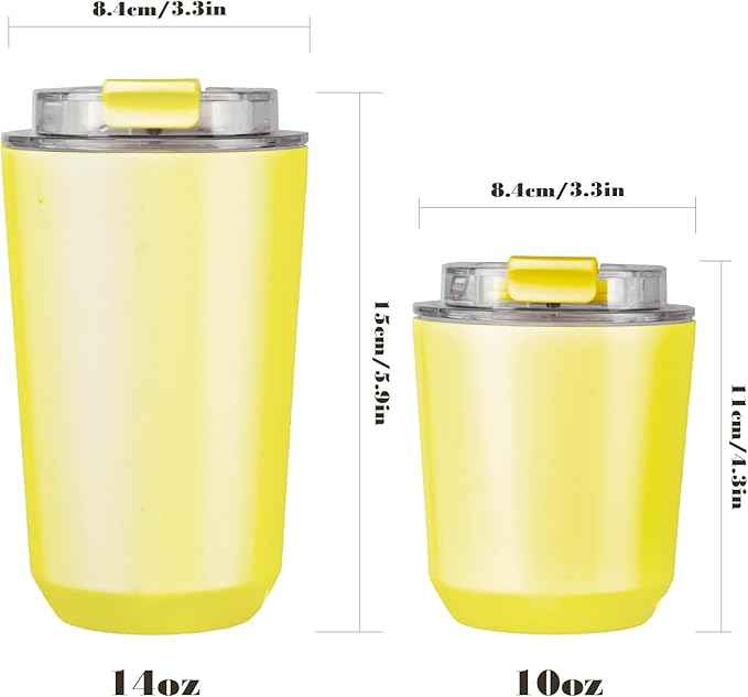 Puraville Insulated Tumblers with Lid, 10 oz Travel Coffee Mug Stainless Steel Vacuum Cup, Leak Proof Reusable Double Walled Coffee Tumbler for Iced and Hot Drinks, Yellow