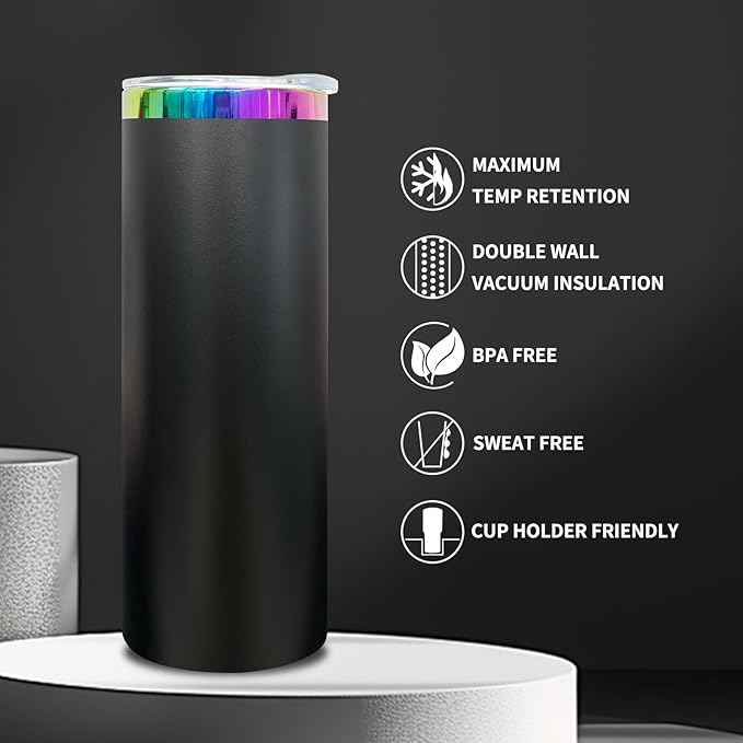 20 oz Skinny Tumblers Stainless Steel Tumbler with Lid and Straw Double Wall Vacuum Insulated Coffee Mug 20oz Powder Coated Cup for Hot and Cold Drinks(Black,1 pack)