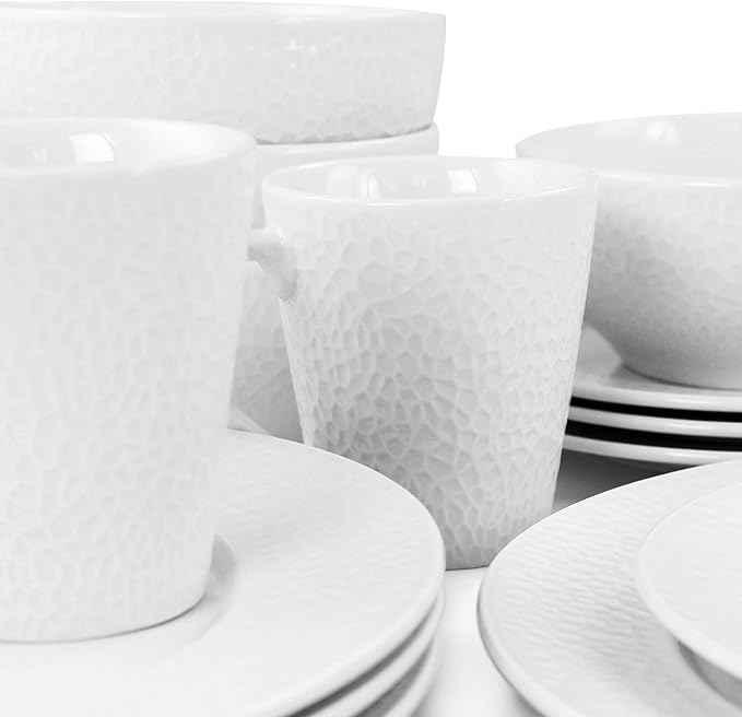 Elama White Porcelain Dish Dinnerware Set, 16 Piece, Jasmine (Elama Glossy)