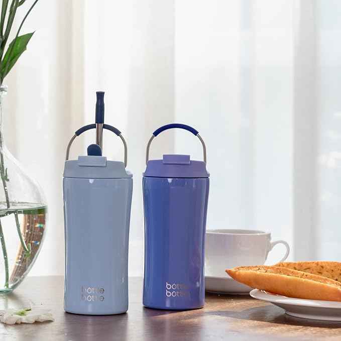 BOTTLE BOTTLE Coffee Tumbler with Dual-use Lid and Straw Double Walled Iced Travel Coffee Mug for Woman and Man 12 oz Stainless Steel Insulated Tumbler with Handle (purple)