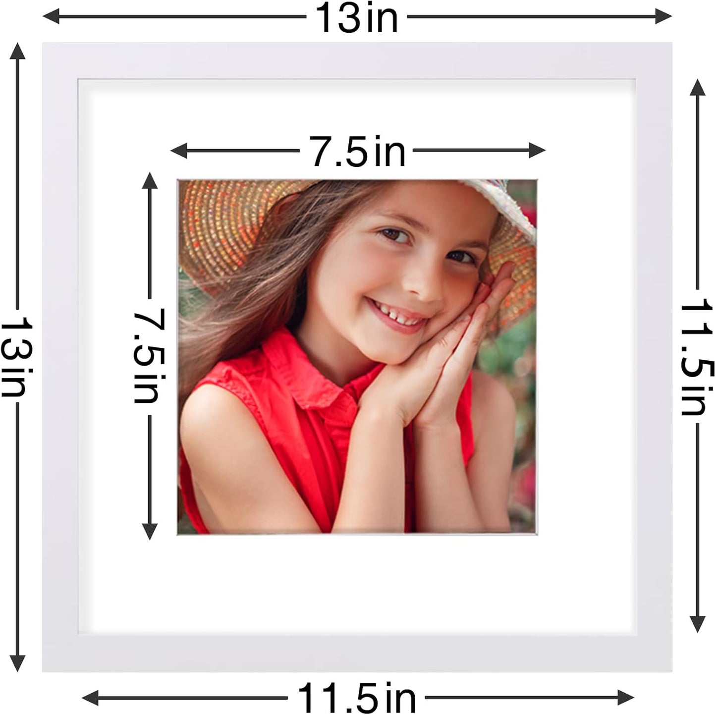 Vittanly 12x12 Picture Frames Set of 9, Shatter Resistant Plexiglass, Display 8x8 Pictures with Mat or 12x12 without Mat, Photo Frames for Wall Mount, Engineered Wood, White