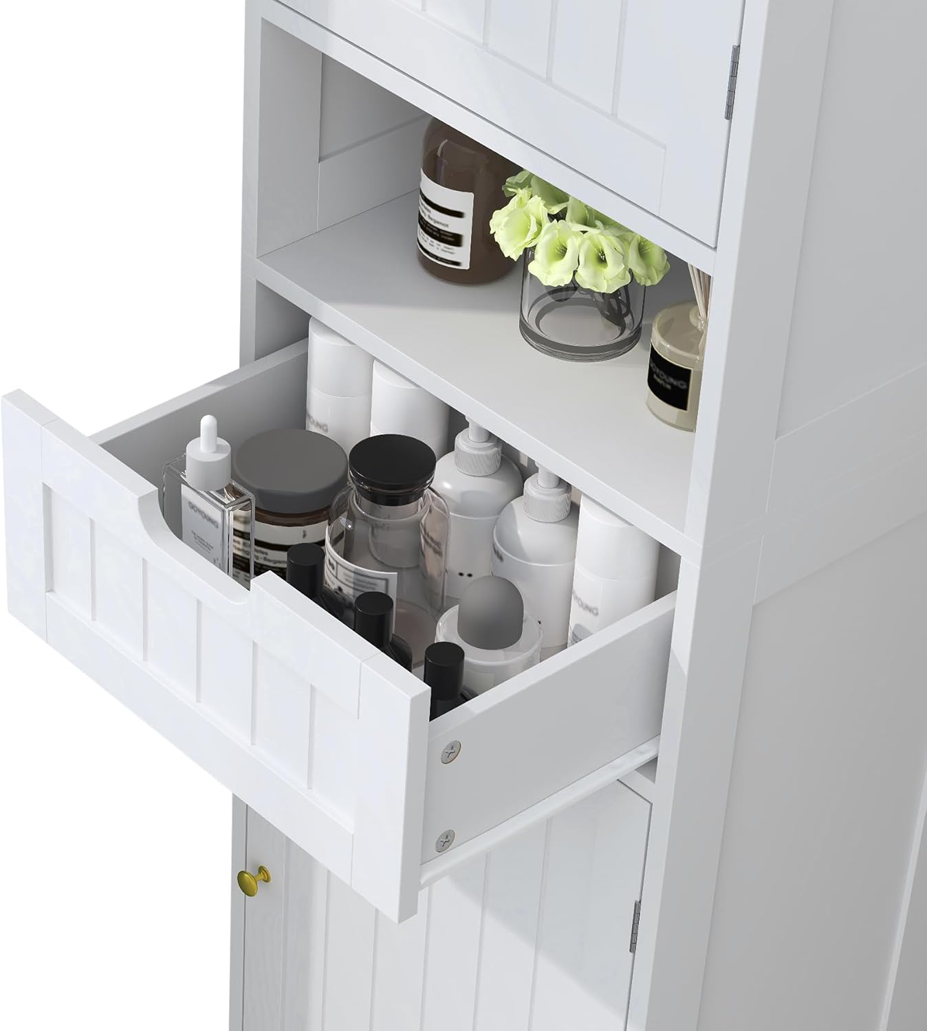 TidyHaven 67" H Tall Bathroom Storage Cabinet, Slim Narrow Organizer with Adjustable Shelves, 2 Doors & 1 Drawer, Freestanding Floor Cabinet for Bathroom, Kitchen, Living Room, (White)