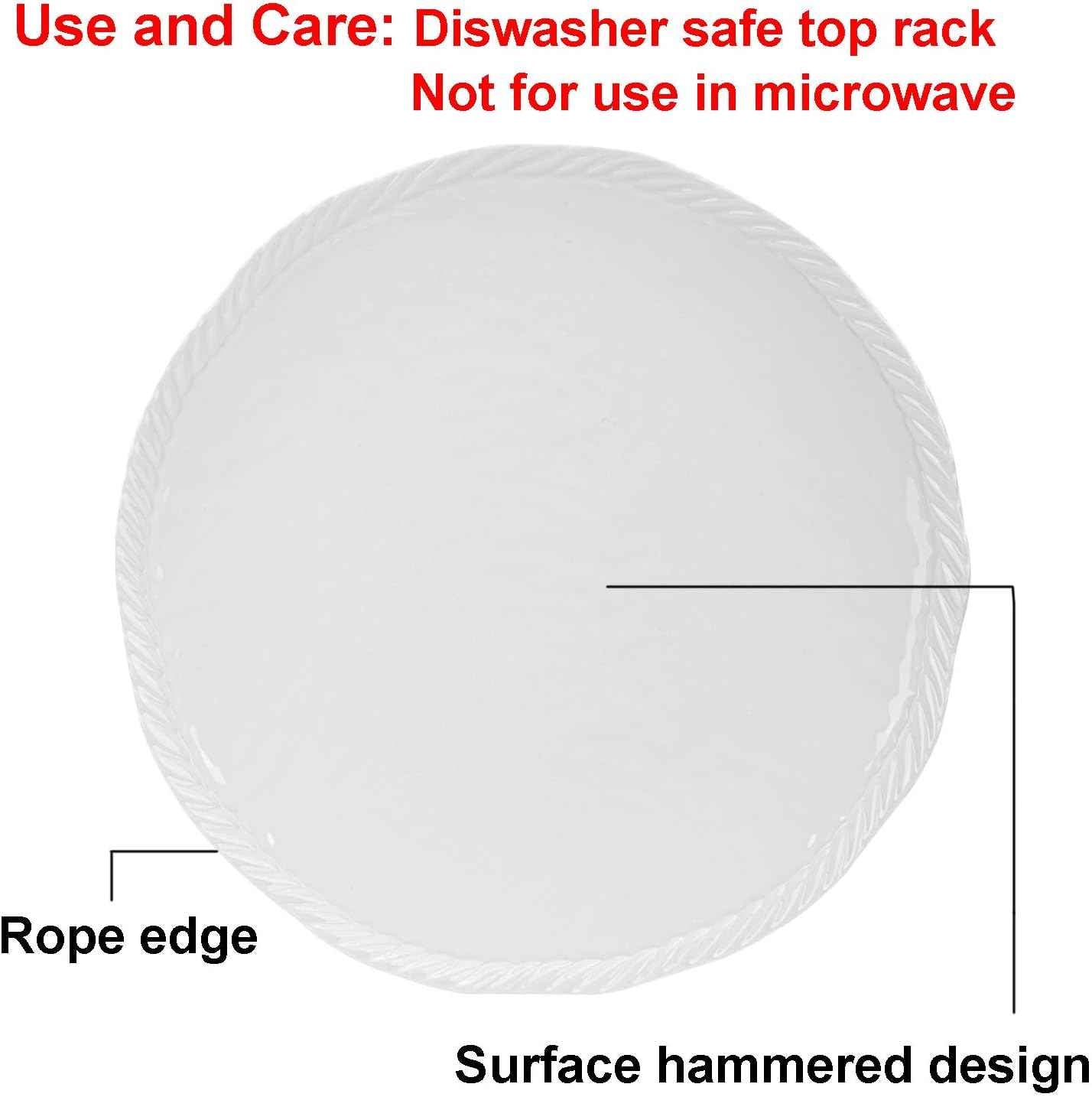 KX-WARE Melamine Plate, 11-inch Dinner Plates with Rope Edge Design, set of 6 White