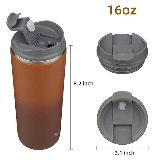 Konokyo Tumbler with Lid, 16 oz Travel Coffee Mug Double Wall Vacuum Stainless Steel Thermal Metal Cup Insulated Water Bottle,Caramel