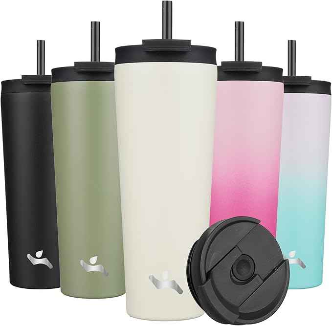 Konokyo 26 OZ Insulated Tumbler with Lid and 2 Straws Stainless Steel Water Bottle Vacuum Travel Mug Coffee Cup,Angel White