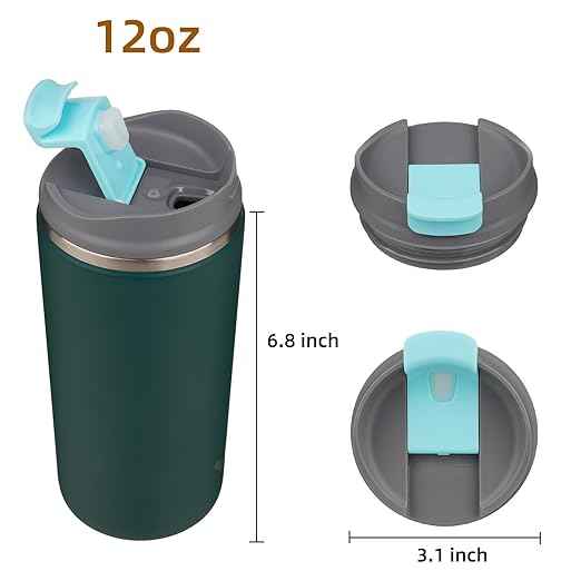 Konokyo Tumbler with Lid, 12 oz Travel Coffee Mug Double Wall Vacuum Stainless Steel Thermal Metal Cup Insulated Water Bottle,Dark Green