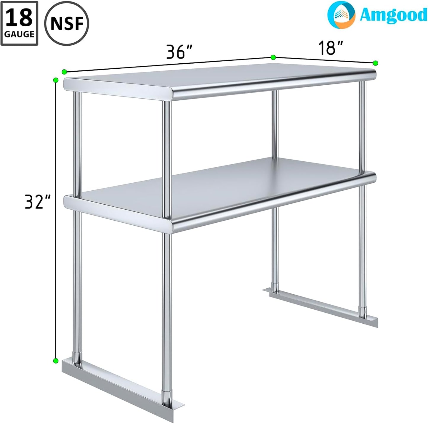 AmGood Double OverShelf Stainless Steel NSF - Many (36" Long x 18" Deep) - Lumora Casa