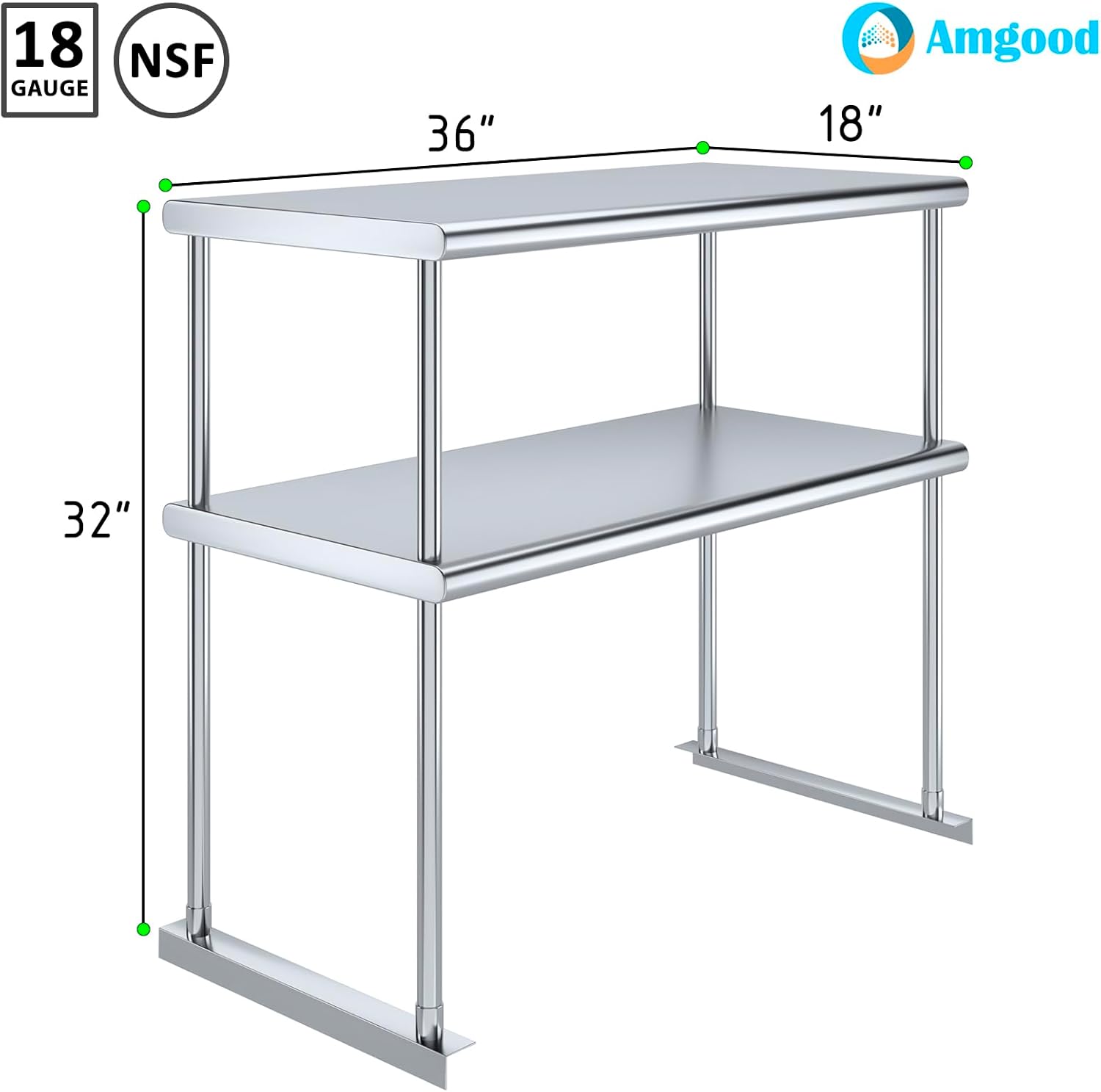 AmGood Double OverShelf Stainless Steel NSF - Many (36" Long x 18" Deep) - Lumora Casa