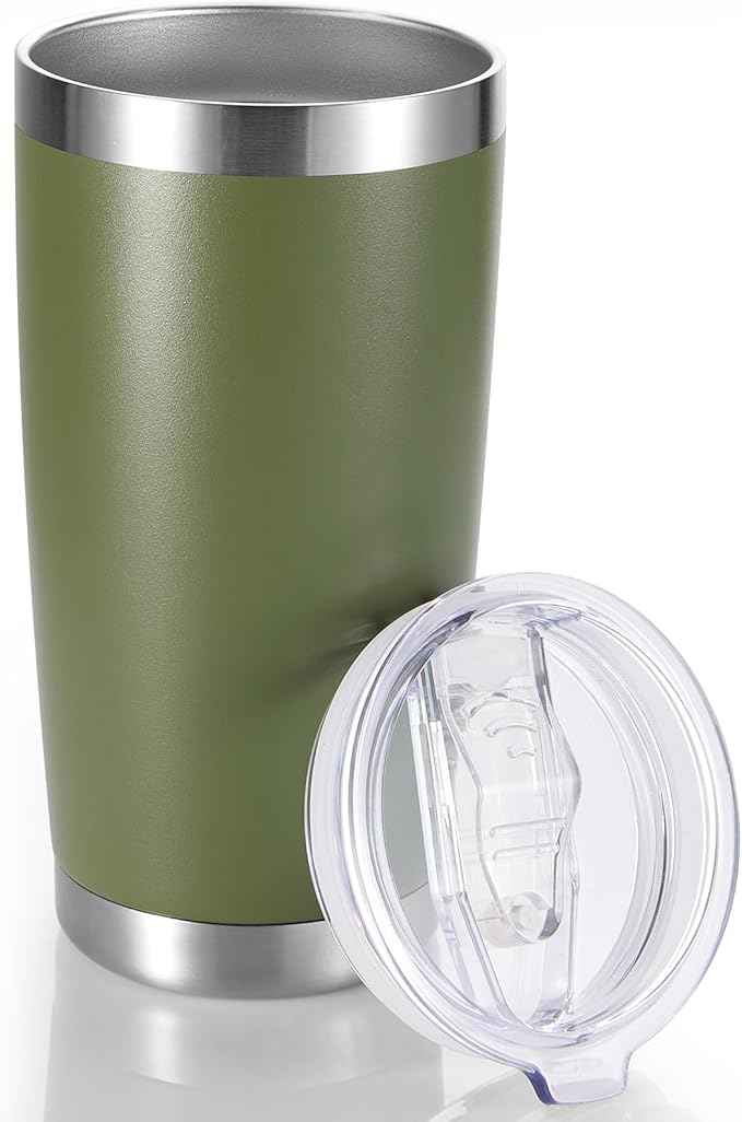 20 oz Tumbler Stainless Steel Tumblers with Lid Double Wall Vacuum Insulated Coffee Mug 20oz Powder Coated Cup for Hot and Cold Drinks, Army Green, 1 pack