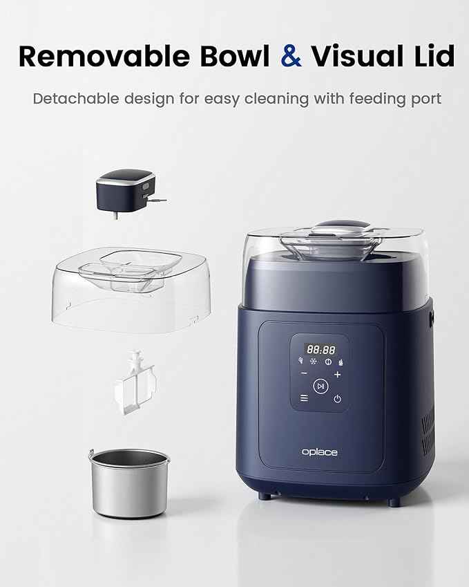 4-in-1 Compressor Ice Cream Maker (1.0Qt), No Pre-Freezing, Automatic Yogurt Maker, Gelato Sorbet Frozen Yogurt Soft Serve Machine, Compact Vertical Design for Home Kitchen(Blue)
