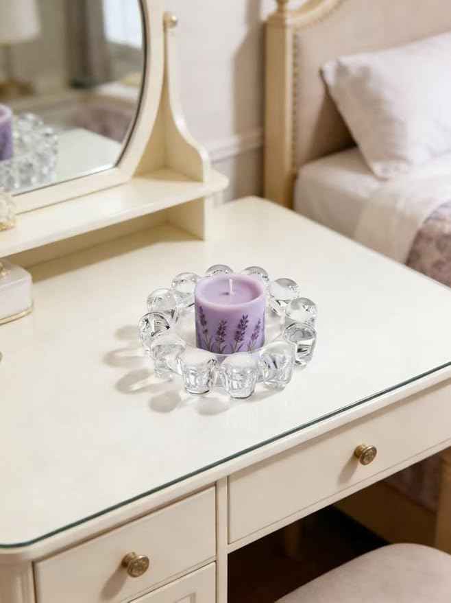 khtumeware Chic Clear Bubble Glass Candle Dish – Modern Clear Glass Candle Holder for Tealights & Diffusers, Decorative Tray for Home & Tabletop Decor（2 Pack）