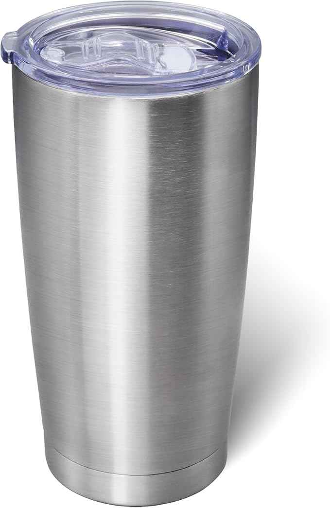 AIANJI 20oz Tumbler Bulk Stainless Steel Tumblers with Lid Vacuum Insulated Double Wall Travel Coffee Mug Powder Coated Tumbler Cup for Hot and Cold Drinks(Stainless Steel, 1 pack)