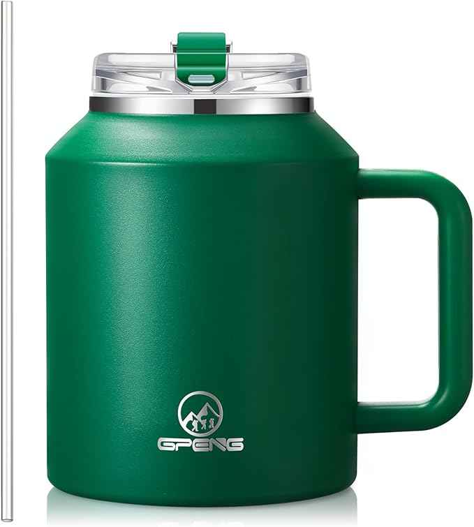 Gpeng 30/40/50 oz Tumbler with Handle, Water Bottles with Straw Lid, Insulated Stainless Steel Travel Mug Cup Holder Friendly, Keep Drinks Cold or Hot for Hours