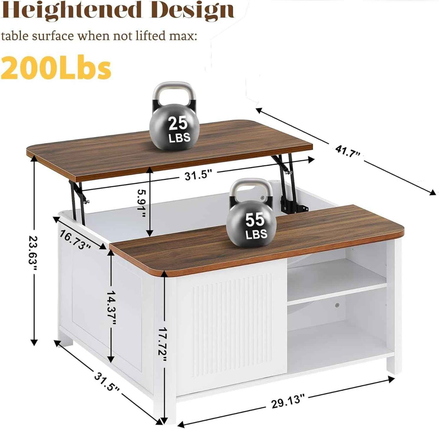 Decofy Lift Top Coffee Table with Storage Mid Century Modern Square Coffee Tables for Living Room, Large Hidden Storage Compartment, Adjustable Shelves & Sliding Door