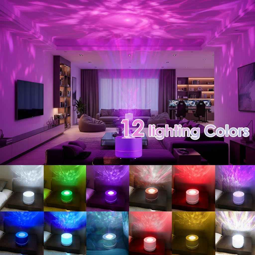 Northern Lights Projector,Ocean Wave & Aurora Galaxy Light with 12 Color Patterns RGB LED Mood Lighting for Bedroom,Suitable as for Women,Children,Teenagers and Girls