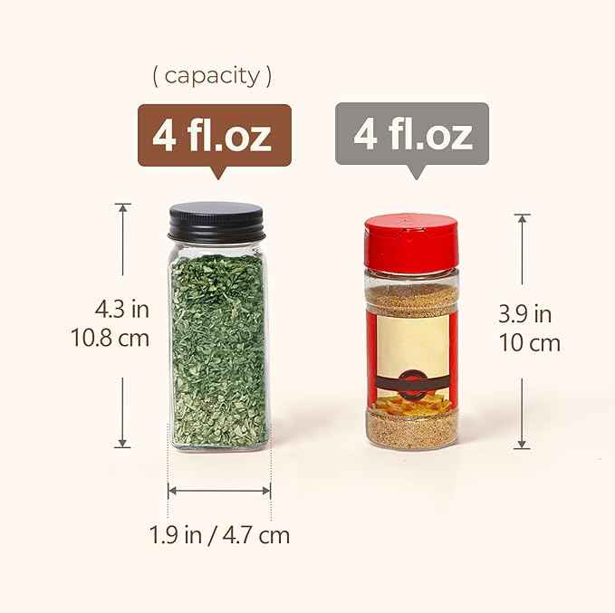 ComSaf Glass Spice Jars with Label, 24Pcs 4oz, 93 Labels, a Metal Funnel, Extra Shaker Lids, Empty Spice Containers and Square Spice Bottles for Kitchen and Seasoning