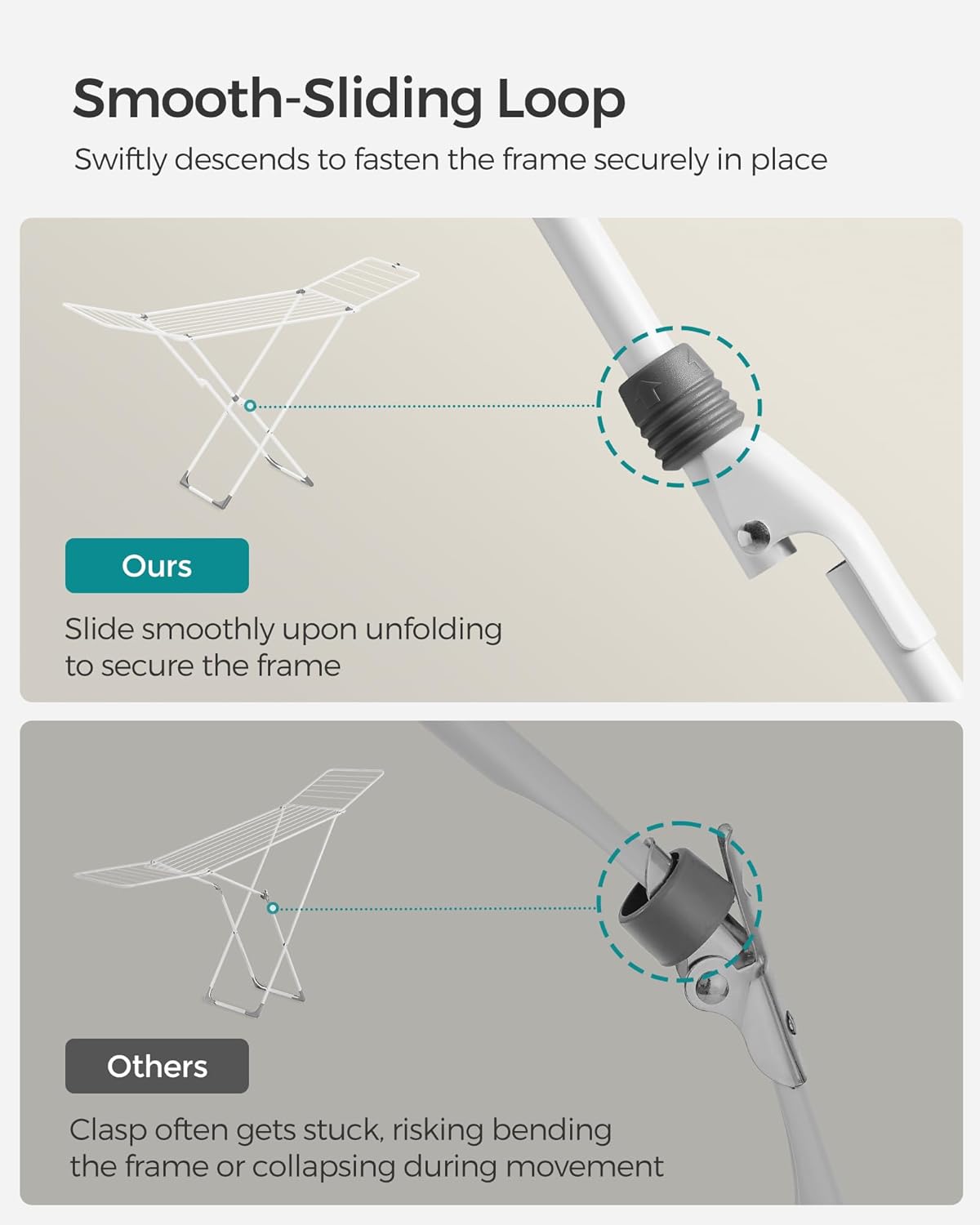 SONGMICS Clothes Drying Rack, Metal Laundry Drying Rack, Foldable, Space-Saving, Free-Standing Airer, with 2 Gullwings, Indoor Outdoor Use, Bed Linen Clothing, White ULLR540W01