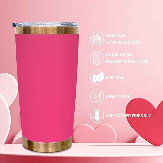 20 oz Tumbler Bulk 4 Pack Stainless Steel Tumblers with Lids and Straws, Double Wall Vacuum Insulated Travel Coffee Mug for Laser Engrave, Powder Coated Cup for Hot and Cold Drinks (Rosy,4 pack)