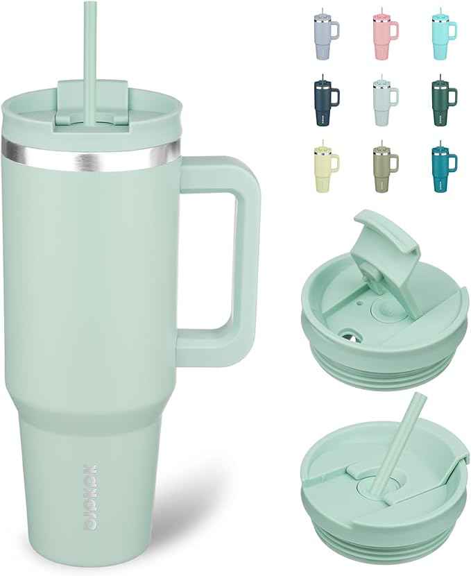 BJPKPK 40oz Stainless Steel Insulated Tumbler With Handle And Lid Straw Travel Coffee Mug Thermal Cup,Pistachio Green