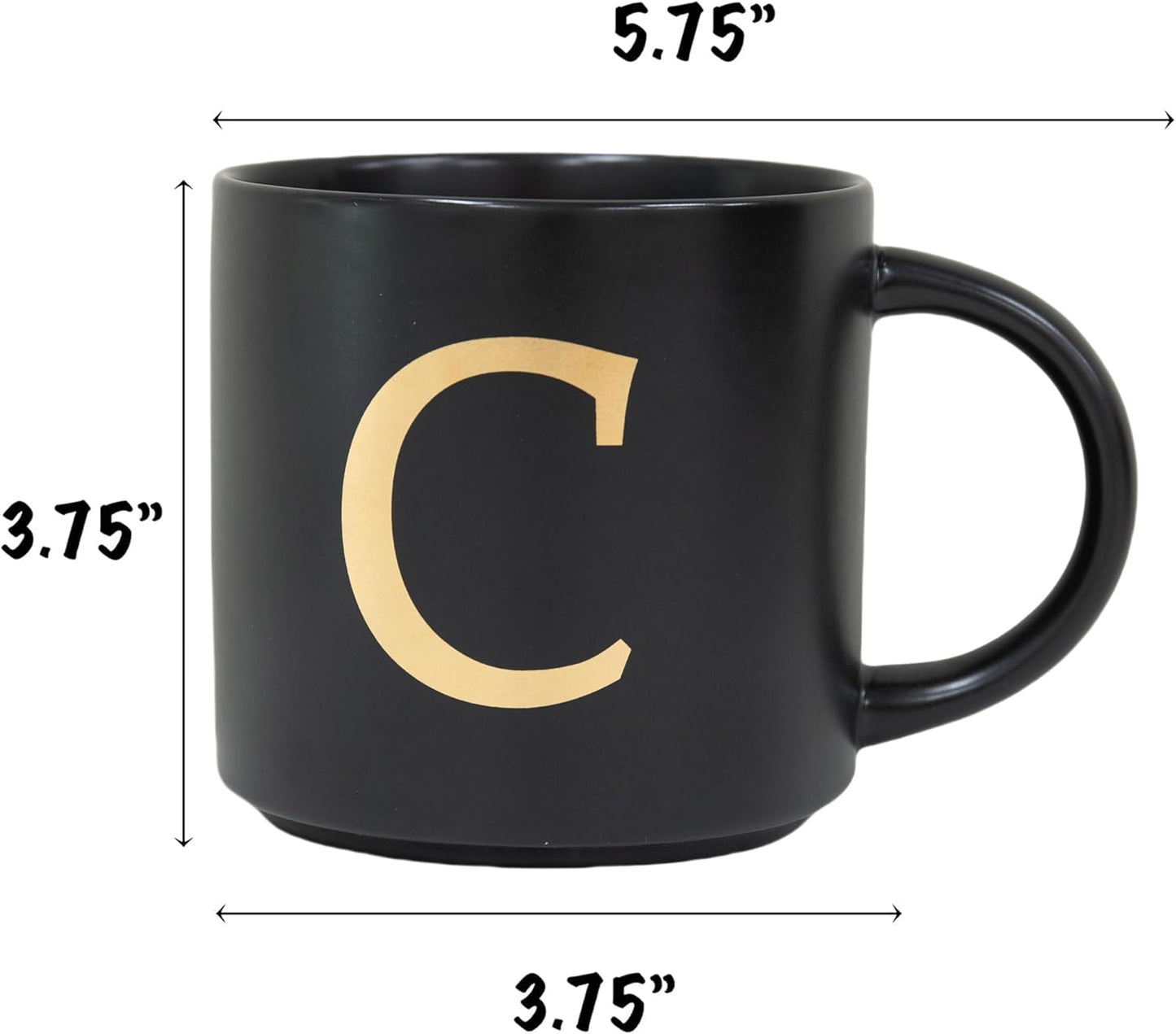 COLLECTIVE HOME - Monogram Ceramic Mugs, 15 oz Golden Initial Black Coffee Cups, Elegant Alphabet Tea Mugs, Elegant Personalized Mug with Gift Box, Unique Mug with Double Side Capital Lette (C)