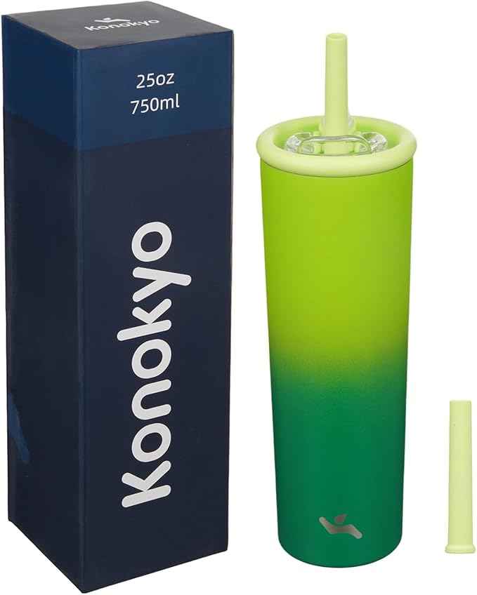 Konokyo 25oz Insulated Tumbler with Lid and Straw, Reusable Iced Coffee Cup with Lid, Travel Coffee Mug, BPA-Free, Leak-Proof and Durable, Matcha Green