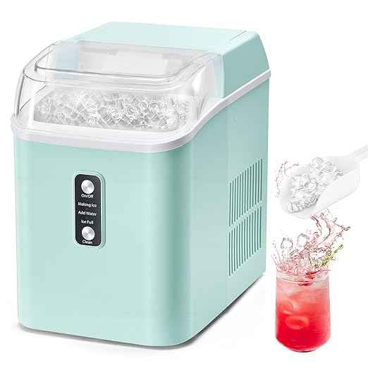 OLIXIS Nugget Ice Maker Countertop, Portable Ice Machine with 1.7L Water Tank, 26LBS/24H Fast Production, Auto-Cleaning & Quiet Operation, with Basket & Scoop, for Home Party Camping RV, Green