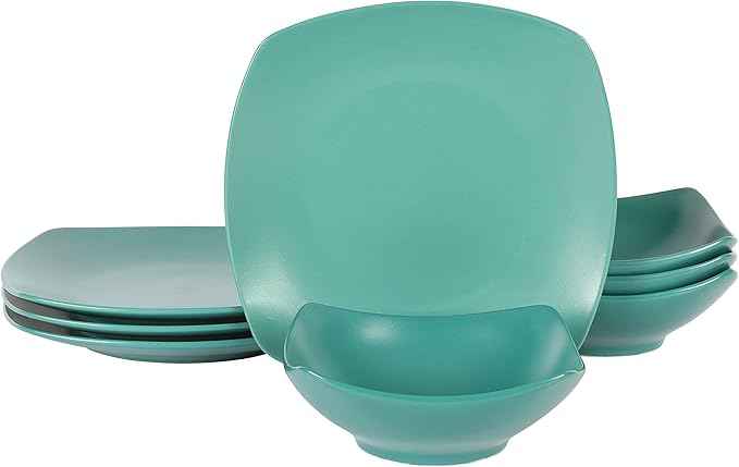 Gibson Home Zen Buffet Matte Porcelain 8 Piece Chip and Scratch Resistant Plates and Bowls Dinnerware Set - Green, Service for 4 (8pcs)
