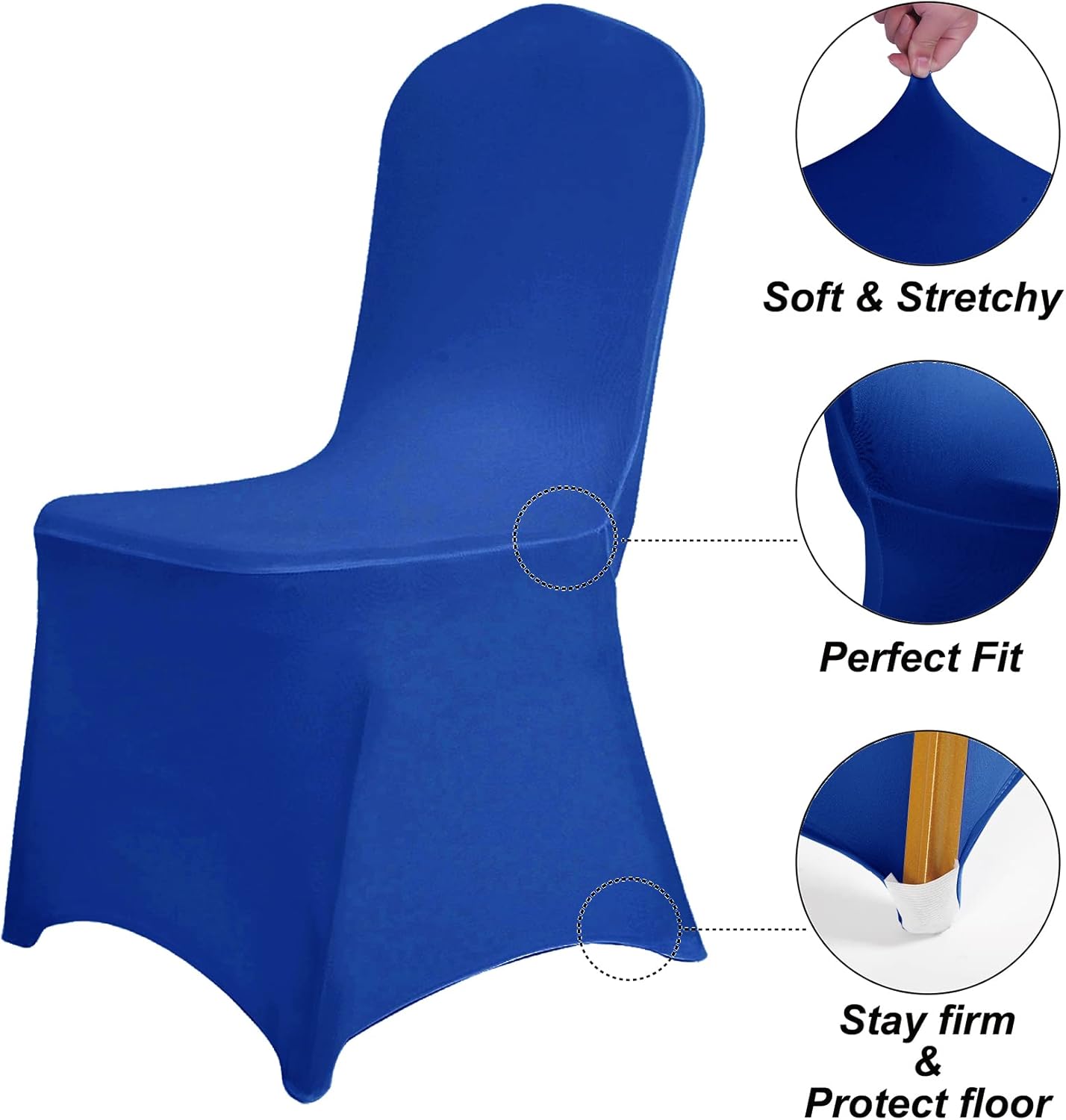 SUPERO Royal Blue Waterproof Polyester Spandex Chair Cover (12PCS), Universal Fit for Indoor/Outdoor Activities, Protector for Party, Banquet, Wedding Event, Hotel