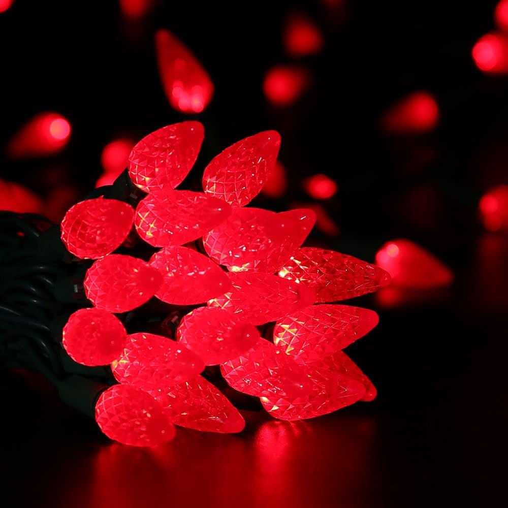 Brizled Upgraded Faceted C5 LED Red Christmas Lights, 100 LED 33ft Christmas tree Lights, 120V UL Certified Christmas Lights Set Connectable for Xmas Patio Party Roof Holiday Indoor Outdoor Decoration