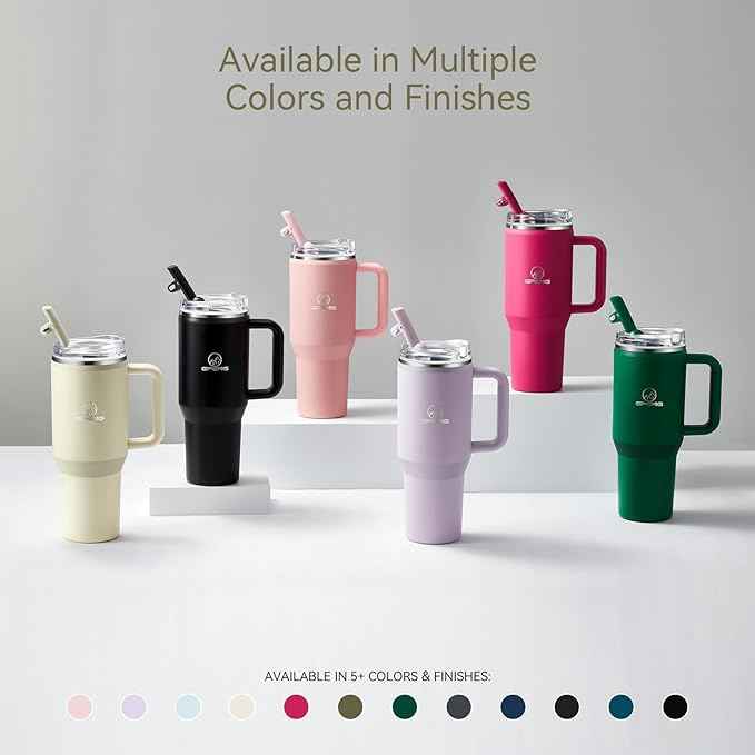 Gpeng 30/40/50 oz Tumbler with Handle, Water Bottles with Straw Lid, Insulated Stainless Steel Travel Mug Cup Holder Friendly, Keep Drinks Cold or Hot for Hours (ArmyGreen, 40 oz)