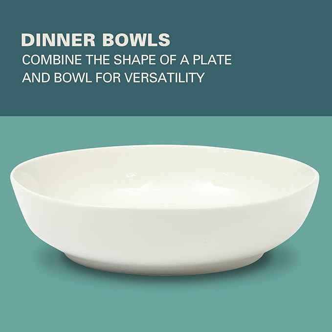 Gibson Home Lindendale 16 Piece Porcelain Ceramic Plates and Bowls Dishes Scratch and Chip Resistant Service for 4 Dinnerware Set - White