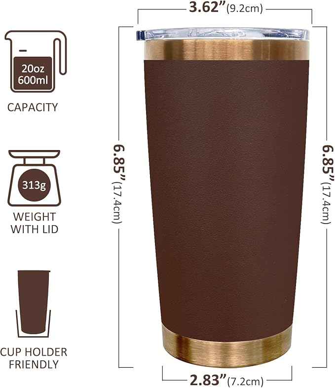 20 oz Tumblers Stainless Steel Tumbler with Lid and Straw Insulated Coffee Mug for Laser Graving 26oz Powder Coated Cup(Coffee,1 pack)