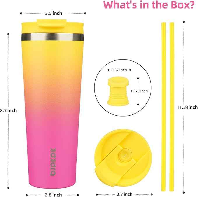 BJPKPK 26oz Stainless Steel Insulated Tumbler With lid And Straw Travel Coffee Thermal Tumblers Cup For Women And Men,Pink Yellow Rose