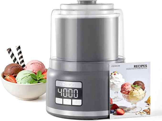 2.1 Qt Countertop Ice Cream Maker – Make Gelato, Sorbet & Frozen Yogurt in as Little as 20–30 Minutes, Fast Cooling, Visible Feeding Port, Easy 3-Button Control (Gray)