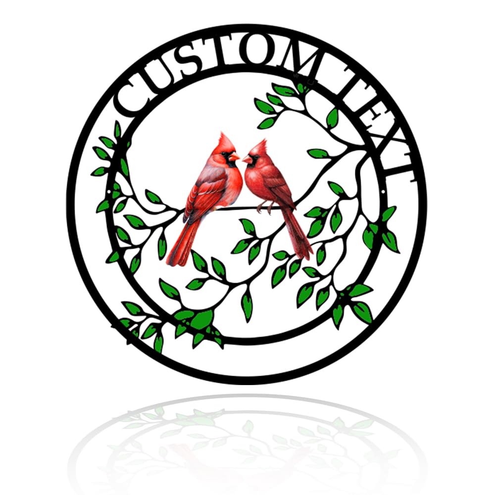 Personalized Name Garden Cardinal Metal Signs, Custom Family Name Outdoor Indoor Wall Decorations, Wall Art for Mom Sister Grandma Dad, Housewarming Gift Birthday Retirement