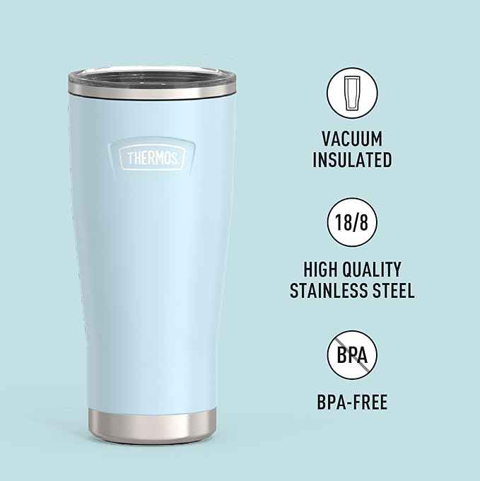 THERMOS ICON SERIES, Stainless Steel Cold Tumbler with Slide Lock, 24 Ounce, Glacier