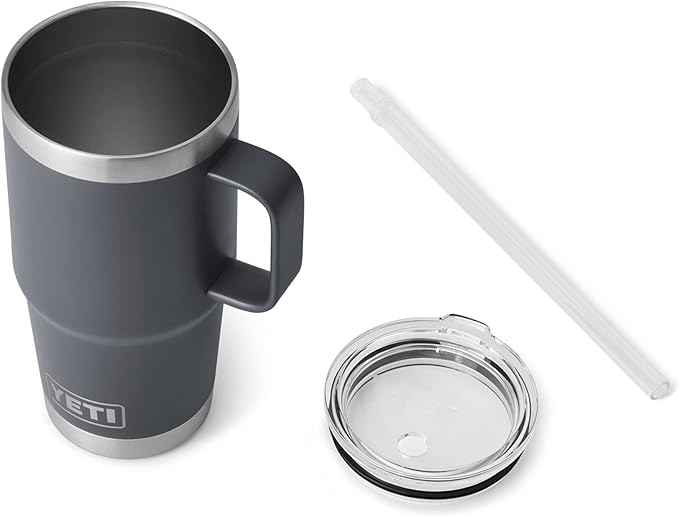 YETI Rambler 25 oz Tumbler with Handle and Straw Lid, Travel Mug Water Tumbler, Vacuum Insulated Cup with Handle, Stainless Steel, Charcoal