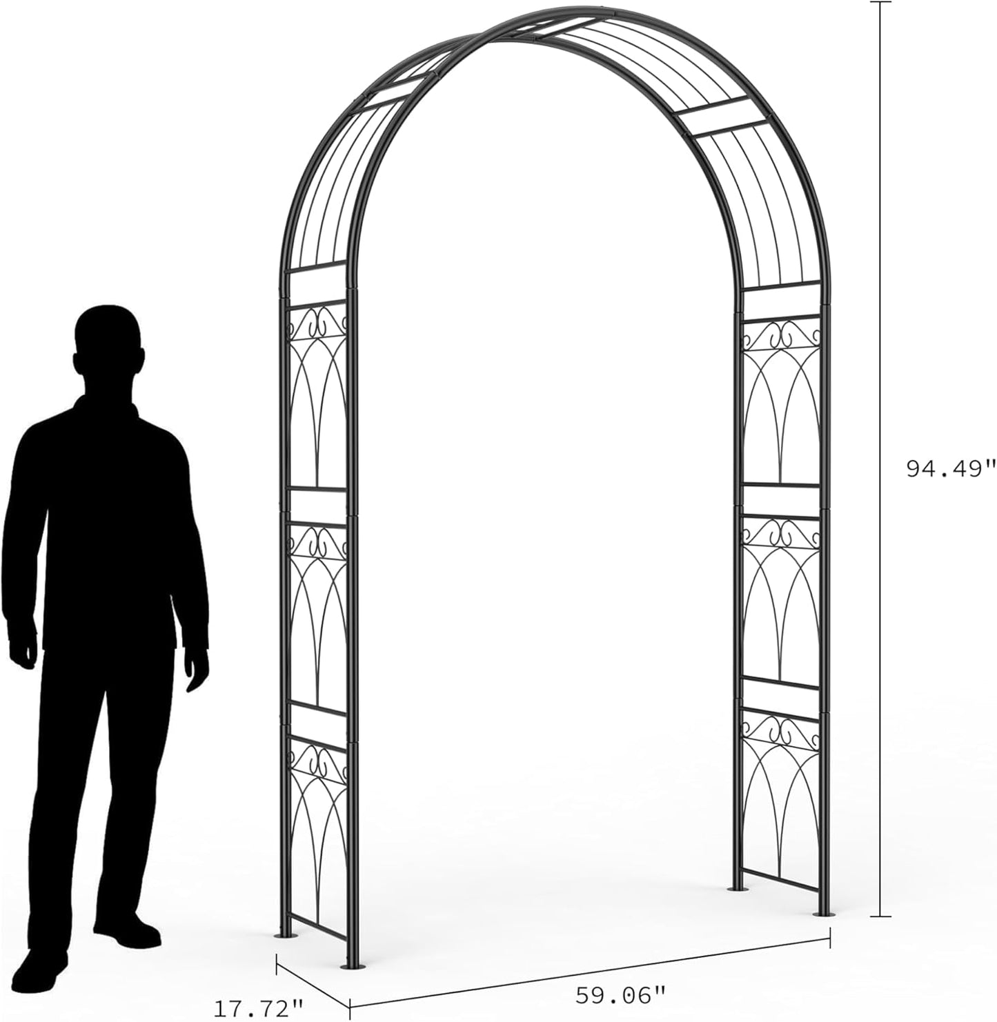 8 FT Metal Garden Arch Trellis Arbor – Wide, Rustproof Outdoor Steel Archway with Ground Stakes – Supports Climbing Plants – Perfect for Weddings, Parties, Lawn & Garden Decor – Black