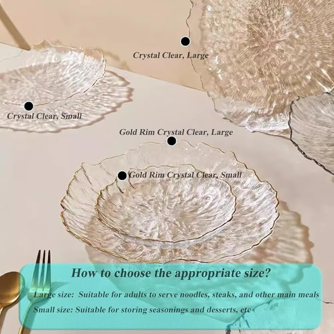 Glass Salad Bowl Irregular Lotus Flower Shape Serving Bowls, Mixing Nut Bowls for Kitchen Fruist, Snack, Dessert, and Ice Cream Candy Dishes (Plate Crystal Clear, Large)