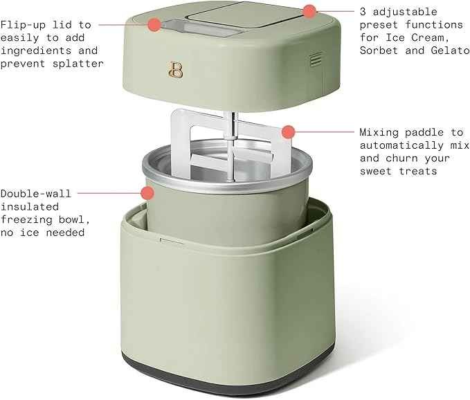 1.5 Quart Ice Cream Maker with Touch Control Panel, Freezer Bowl Design, Compact Electric Machine for Homemade Frozen Desserts, Gelato & Sorbet (Sage Green)