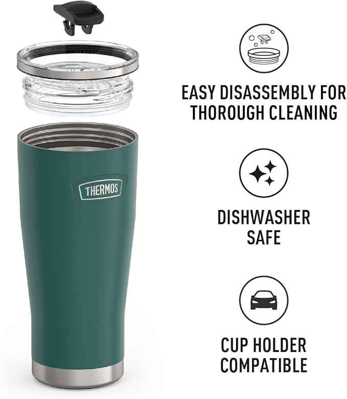 THERMOS ICON SERIES, Stainless Steel Cold Tumbler with Slide Lock, 24 Ounce, Spruce