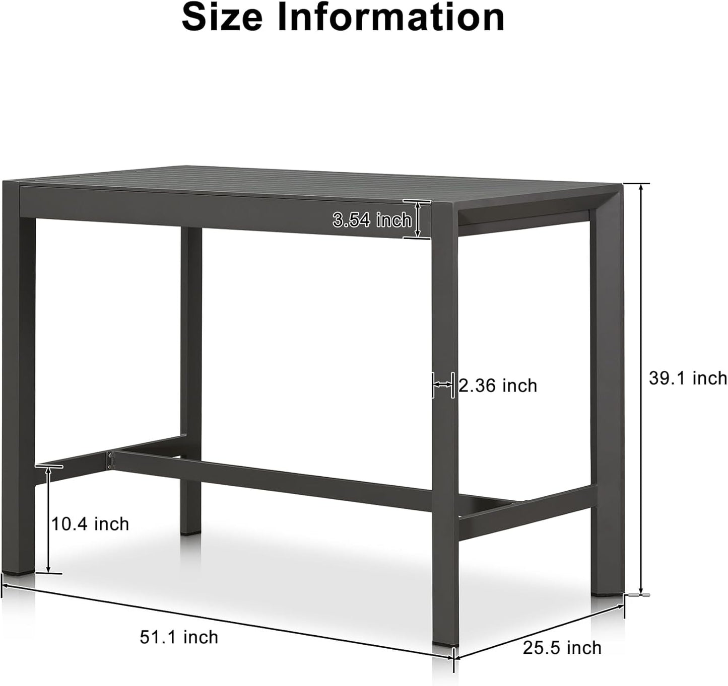 PURPLE LEAF 39.1'' Rectangle Outdoor Patio Counter Height Dining Table, Durable Aluminum Bar Height Pub Table for Counter Bar Stool, Water-Proof Tall Dining Table with Sturdy Legs, Grey