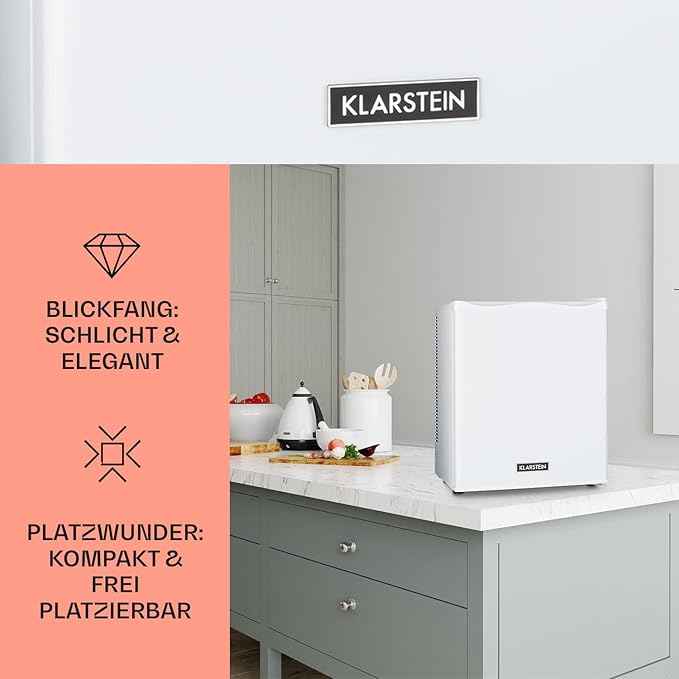 Klarstein Happy Hour - Mini bar, réfrigérateur à boissons, Compression, température de refroidissement : 5-15 °C, classe d'efficacité énergétique A, silencieux : 0 dB, lumière LED, 19 L, Blanc