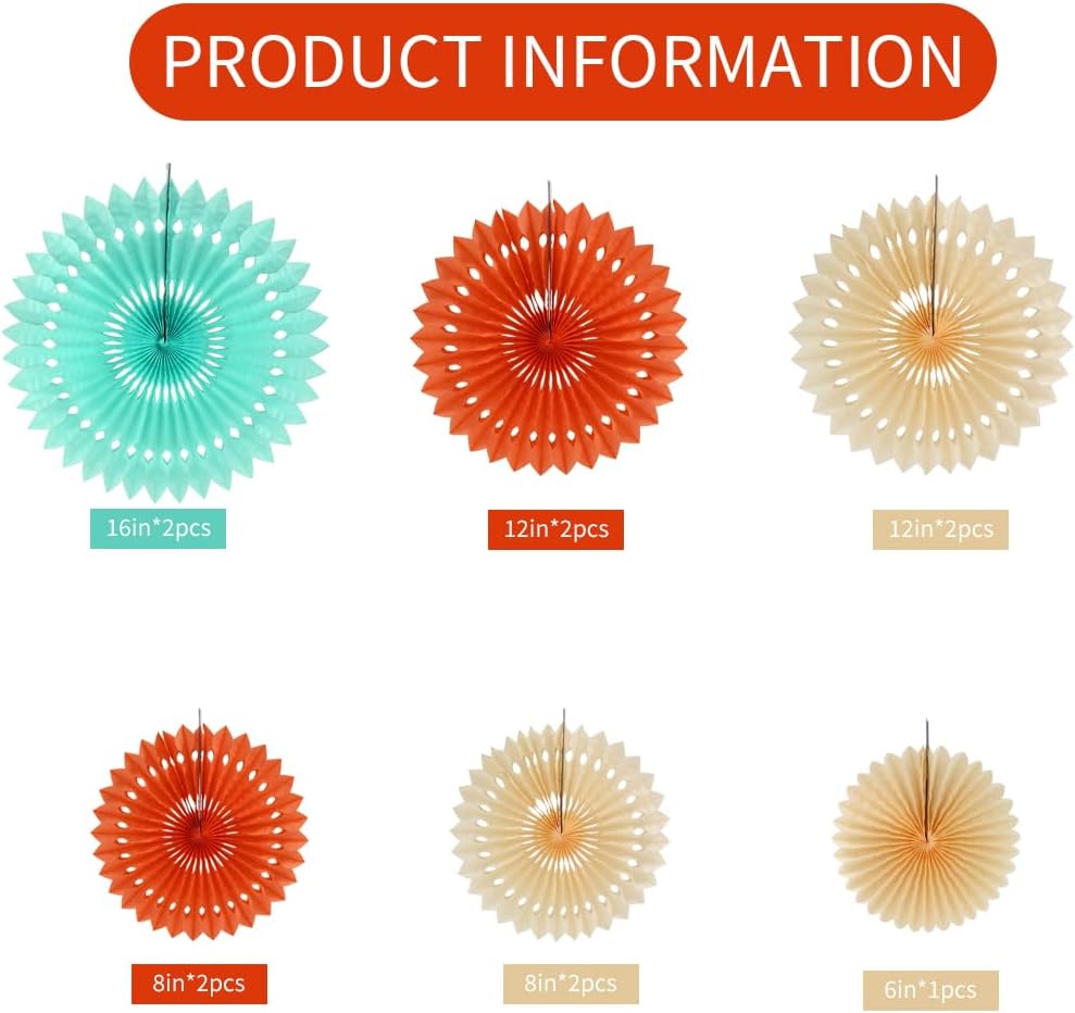 BEISHIDA Orange Blue White Hanging Honeycomb Round Paper Fans Decoration Cream Theme Tissue Paper Fan Garland for Baby Shower Kid Birthday Graduation Wedding Party Supplies（11packs）