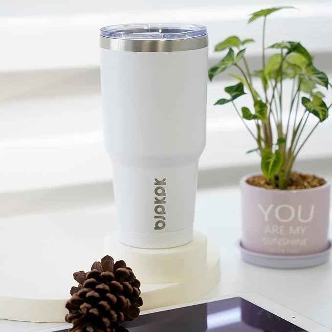 BJPKPK 30oz White Stainless Steel Tumbler With Lid And Straw Reusable Insulated Coffee Travel Thermal Tumblers Cup