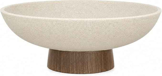 YMXYJM Modern Pedestal Fruit Bowl, Large Matte Resin Decorative Bowl with Faux Wood Base for Kitchen Counter, Living Room, Entryway Home Decor, Brown