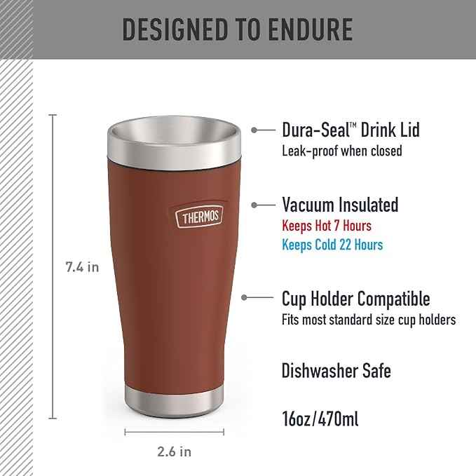 THERMOS ICON SERIES, Stainless Steel Tumbler, Saddle, 16 oz