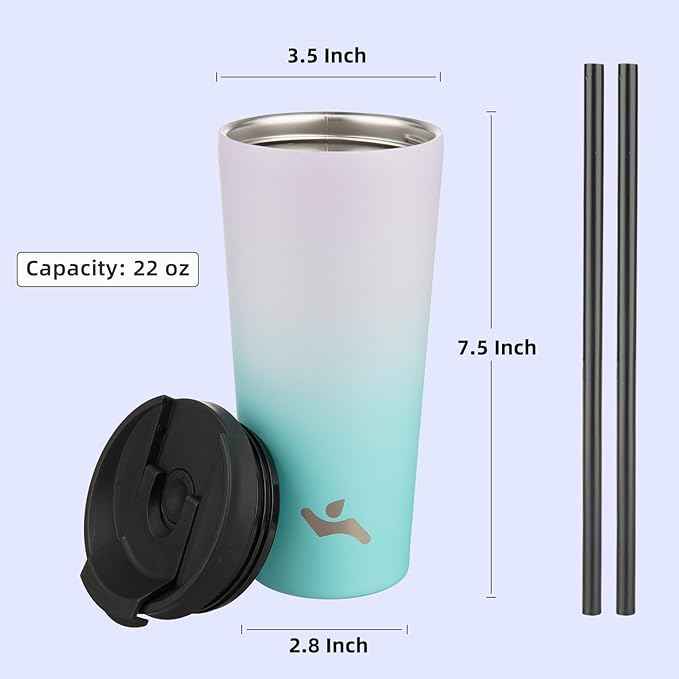 Konokyo 22 OZ Insulated Tumbler with Lid and 2 Straws Stainless Steel Water Bottle Vacuum Travel Mug Coffee Cup,Lavender Green