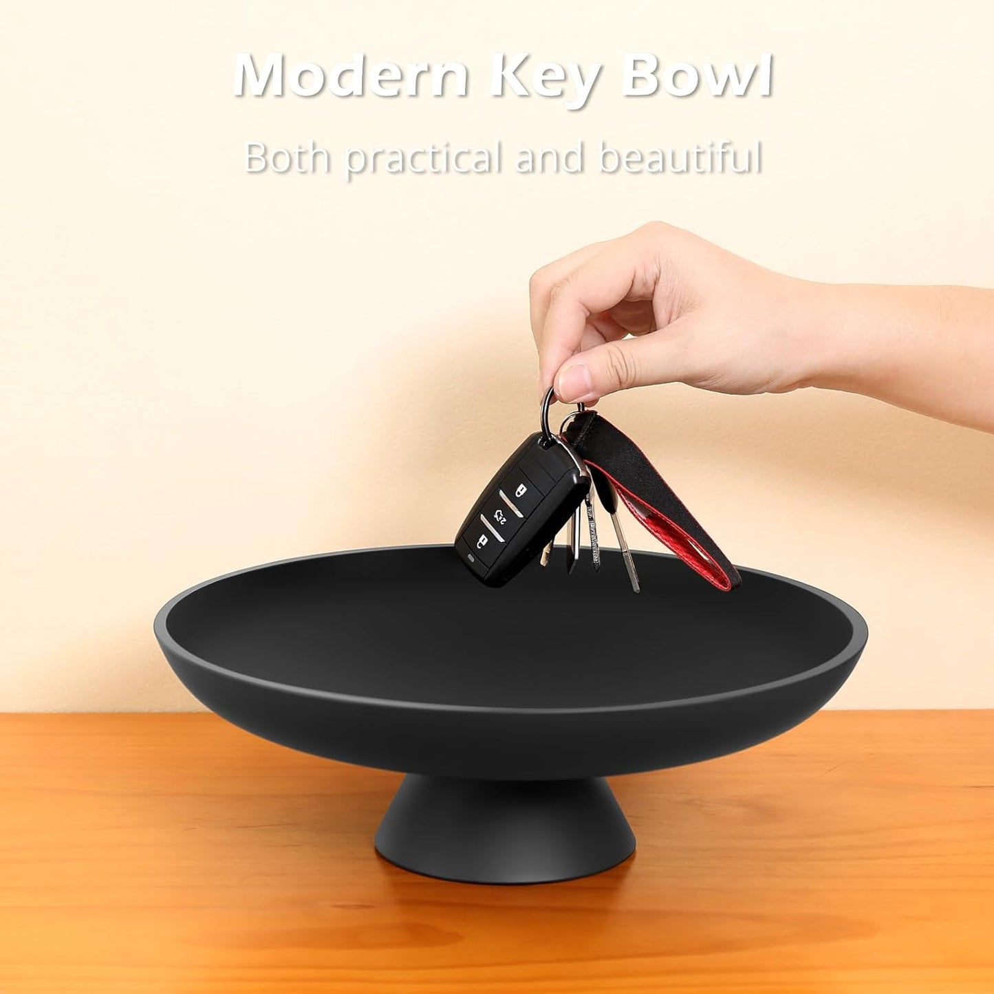Large Fruit Bowl for Kitchen Counter, Concrete Decorative Bowls for Home Decor, Modern Key Bowl for Entryway Table (Black)